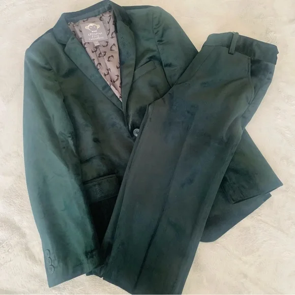 Appaman Fine Tailored Forest Velvet Suit Set Green Sz 12 Boys - Picture 1 of 16